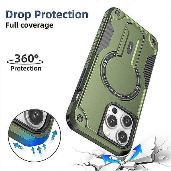 Kompatibel med iPhone 16 Pro-deksel Kompatibel med MagSafe TPU+PC Kickstand Telefondeksel med stropp Grey