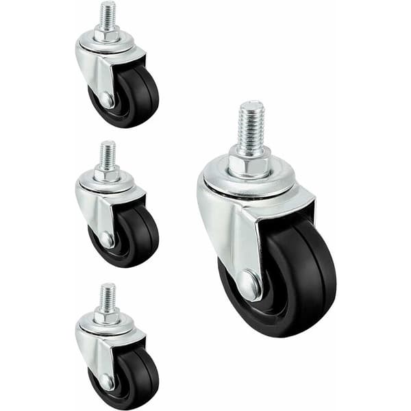 4-pakning 40 mm gummihjul med M8 gjengestang