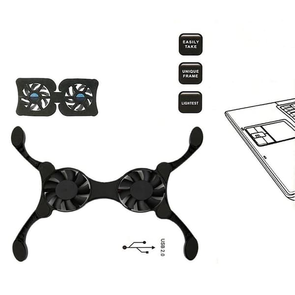 Bärbar bärbar dator kylare USB-driven kylbas 2 tysta fläktar för de flesta bärbara datorer