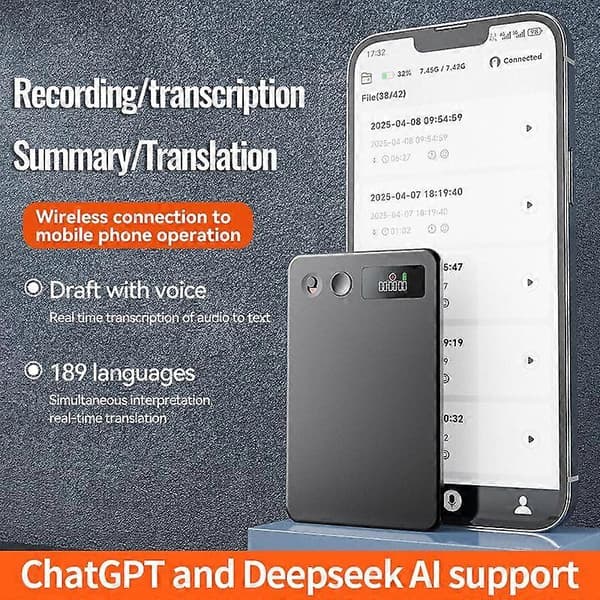 (Ny) A3P 0,42-tums höger display ultratunn AI Smart röstinspelare stöder AIREC-APP Black 128GB