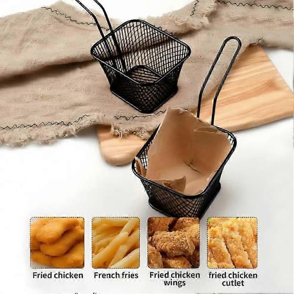 Serveringskurver for pommes frites Mini frityrkurver i rustfritt stål for chips Matpresentasjon Sil Potetkokeverktøy Black   Silver