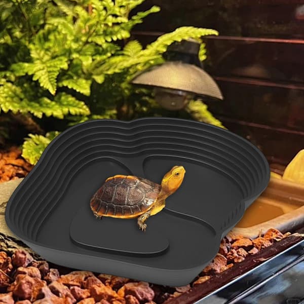 Krybdyr vandskål, skildpaddebassin, med rampe, akvariepynt skildpadde vandskål black