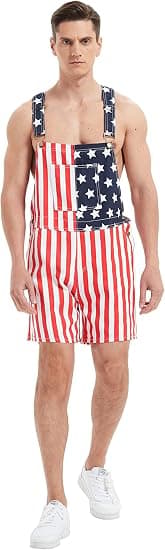 Amerikansk Flagg Overall Denim Smekkeshorts for Menn Kvinner Justerbar