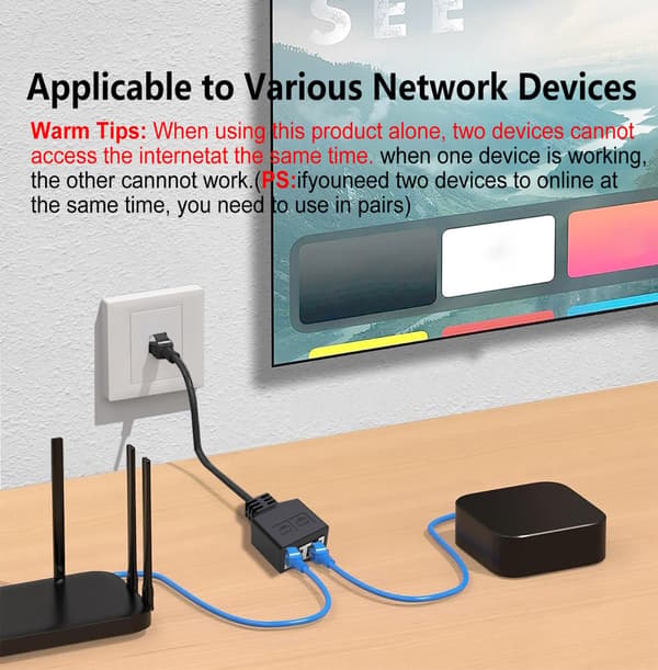 RJ45 Ethernet-splitterkabel, 1 han - 2 hun LAN Ethernet-splitter til Cat5