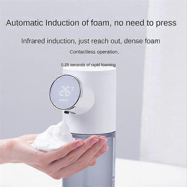 [2F]Skumsæbedispenser Automatisk Genopladelig 320 ml Flydende Sæbedispenser Digitalt Display Skumhånddispenser White