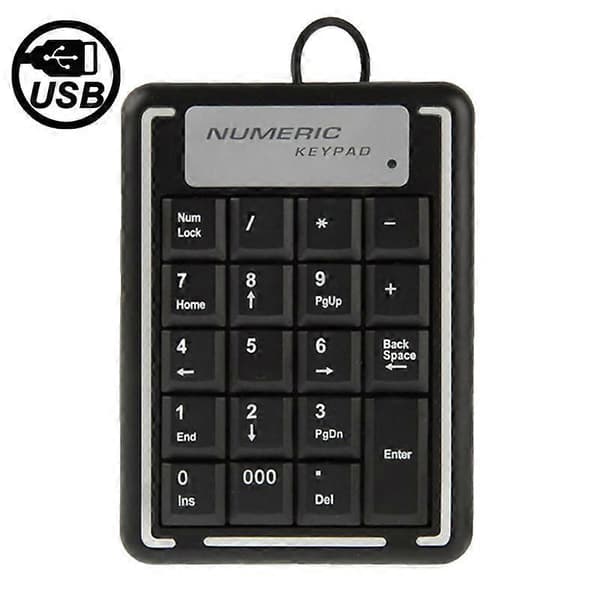 USB ikke-synkron numerisk tastatur for bærbar PC med 19 taster Black
