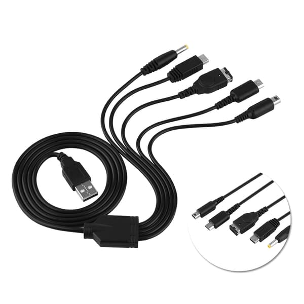 5-i-1 USB-lader for Nintendo NDS Ll XL 3DS Wii U PSP Multifunksjonell Ladekabel