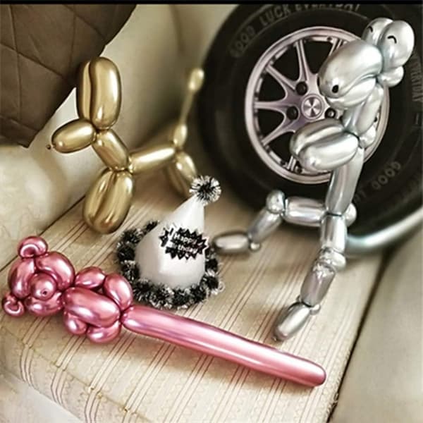 100 kpl 260Q metalliset lateksi-ilmapallot, kierre-eläin kukka Ba