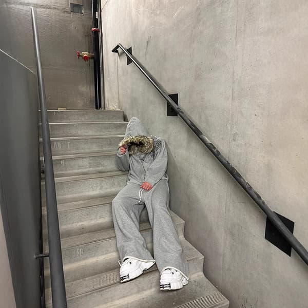 Herre Y2k Zip Up Hættetrøje Pelsforet Jakke Varm Vinterfrakke Grå Grey S