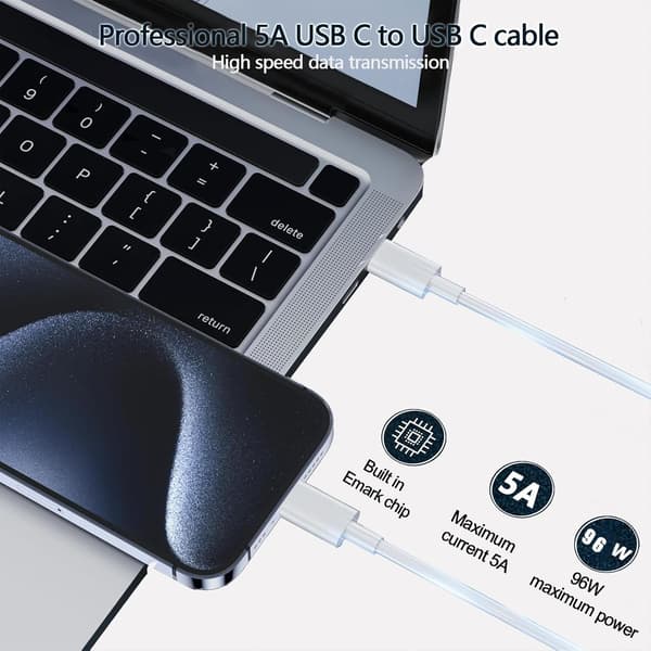 96W USB C-opladerblok til MacBook Pro/Air, iPad Pro, inkluderer 2M USB-C til C-kabel