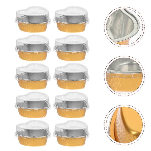 Hjerteformet folieform kakeform 10 stk for baking med praktisk lokksett