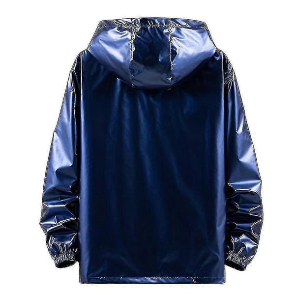 Kiiltävä vedenpitävä takki hupulla miehille, sininen Blue M