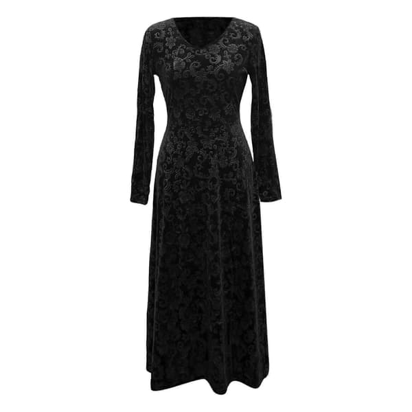 【2F】Julklänningar för kvinnor Elegant sammet Casual Långärmad V-ringad festklänning Höst Vinter Klänningar Svart M Black