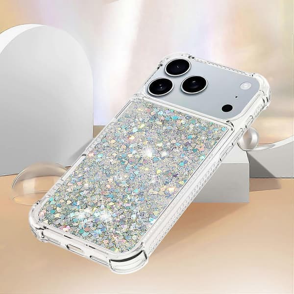 Kompatibel med iPhone 17 Pro Max TPU-deksel Glitter Kvicksand Støtsikkert Telefondeksel -lingling} Silver Silver Hearts
