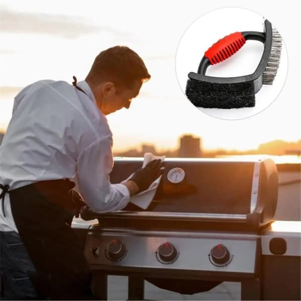 3-in-1 harja grillinpuhdistus BBQ-harja kaavin teräsharja Svart black