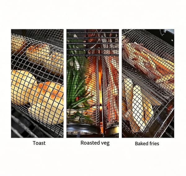 [2F]2 stk. rullende grillkurve - Bedste grillkurv nogensinde, rund grillnet i rustfrit stål
