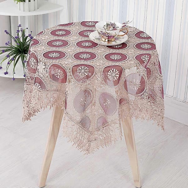 Broderad spetsduk Retro bordsduk Festdekor Röd Wine Red 85x85cm