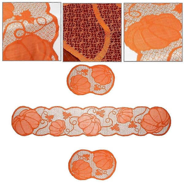 Oransje gresskar blonde bordløper med uthulet design til Thanksgiving 1 sett