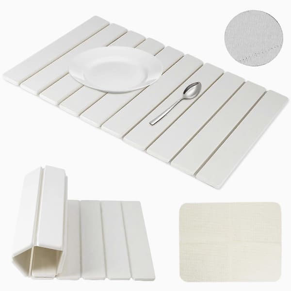 Tørkematte i stein 40x30 cm for kjøkkenbenk, umiddelbart absorberende kiselgur, sklisikker hvit