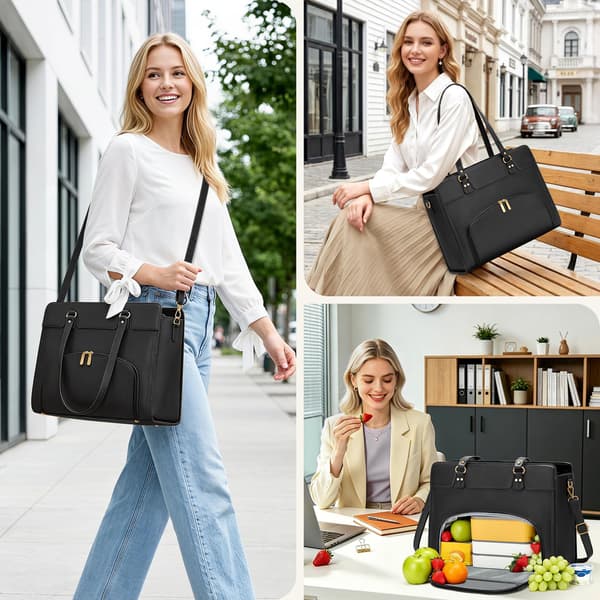 RAINSMORE Laptopveske for kvinner med isolert lunsjrom Black