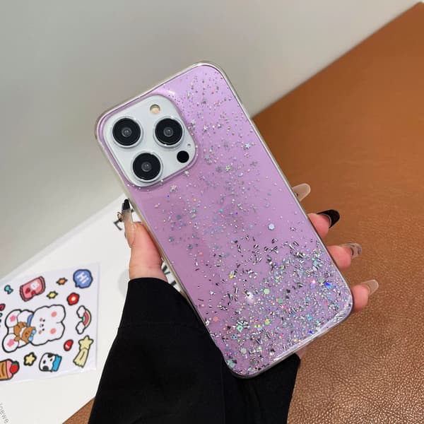 【2F】Passer til iPhone 14 Pro: Støtsikkert heldekkende telefondeksel med glitter - Lilla