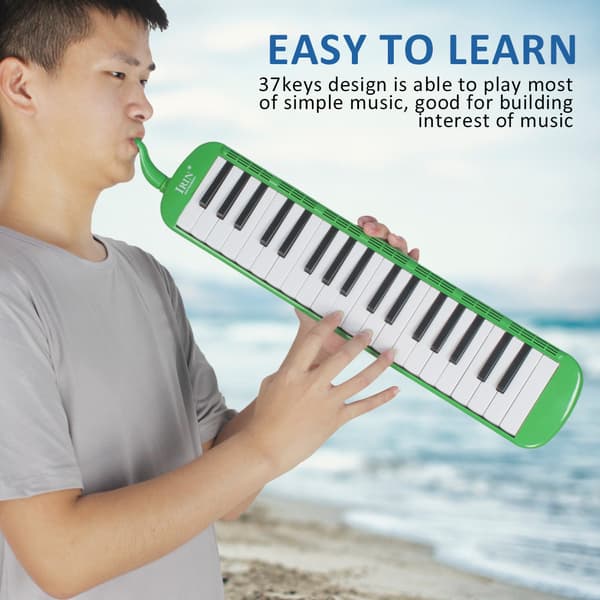 [2F] Melodika i plast for barn, 37 tangenter, gave til barn, musikkinstrumentsett (grønn)