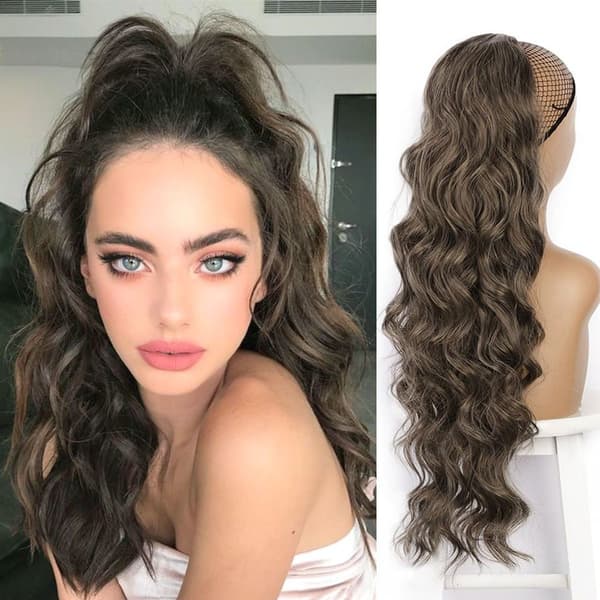 【2F】Hårtofsperuk av människohår med hårband och dragsko för en elegant look