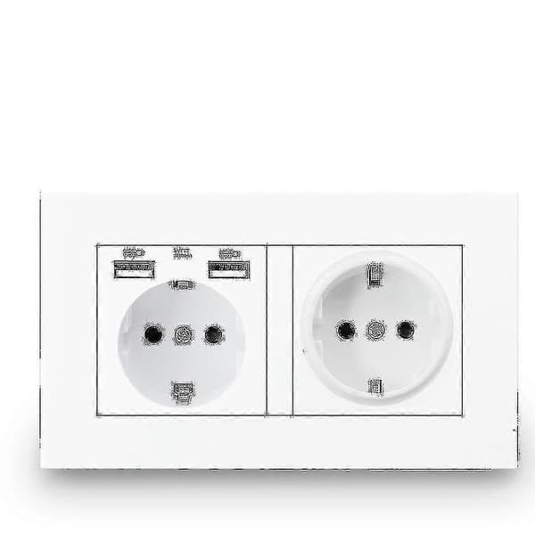 16a USB-strømuttak - Dobbel ramme veggkontakt