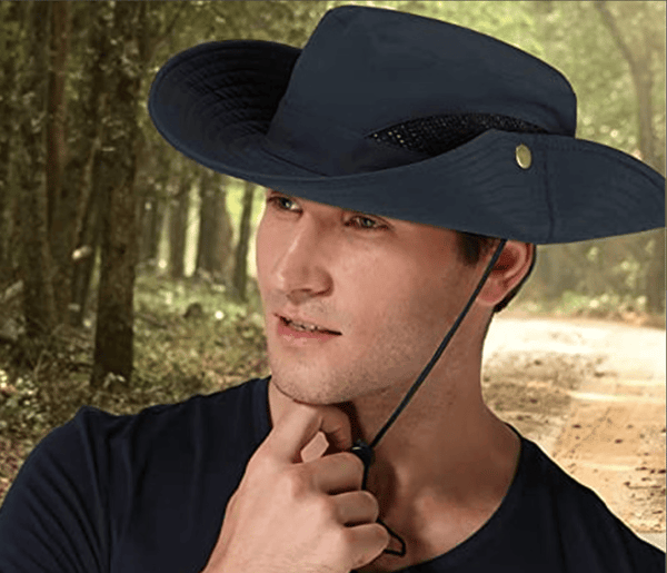 [2F]Anti-UV turhatt for kvinner og menn med snøring (mørkeblå)