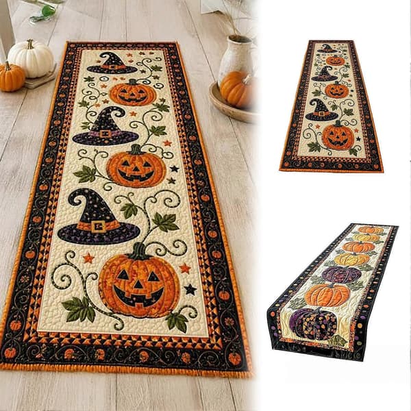 Høst Quiltet Gresskar Bordløper - Rustikk Gårdshus - for Halloween og Høsttakkefest Dekorasjon 120cm A