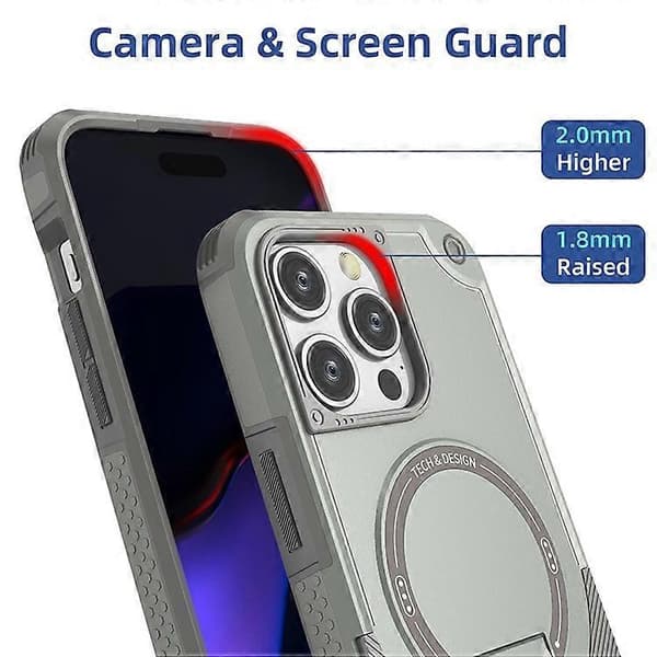 Kompatibel med iPhone 16 Pro-deksel Kompatibel med MagSafe TPU+PC Kickstand Telefondeksel med stropp Grey