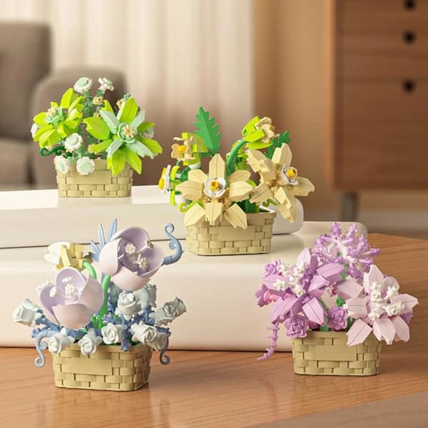 [2F] Mini blomsterbyggeklosser sett, botanisk samling bursdagsgave for jenter gutter voksne barn fra 6 år+ Light green