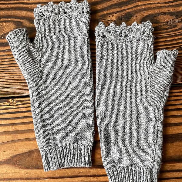Strikkede fingerløse hansker, elastiske hansker med blomsterbroderi Gray
