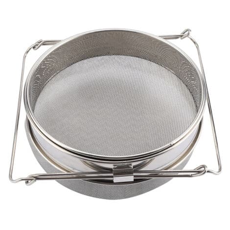 Stor dobbeltlags sil/filter for honning i rustfritt stål med justerbare armer