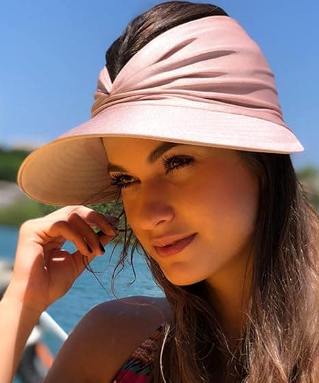 Solhatt för kvinnor, bred brätte, sommar UV-skydd, strandsporthatt, rosa