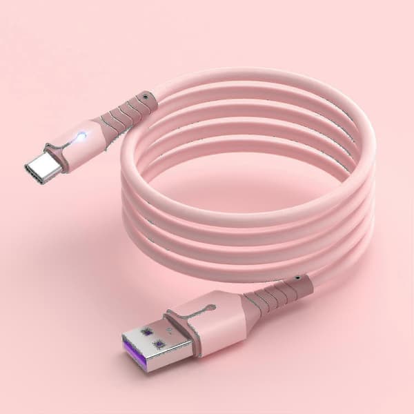 Silikone datakabel er anvendeligt til Apple mobiltelefon flydende blød gummi 5a (pink)[2F]