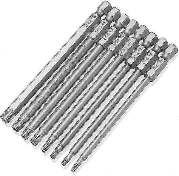 Magnetisk Torx Skruetrækker Bits Sæt - Ekstra Lang 1/4 tomme Sekskant Skaft 100mm