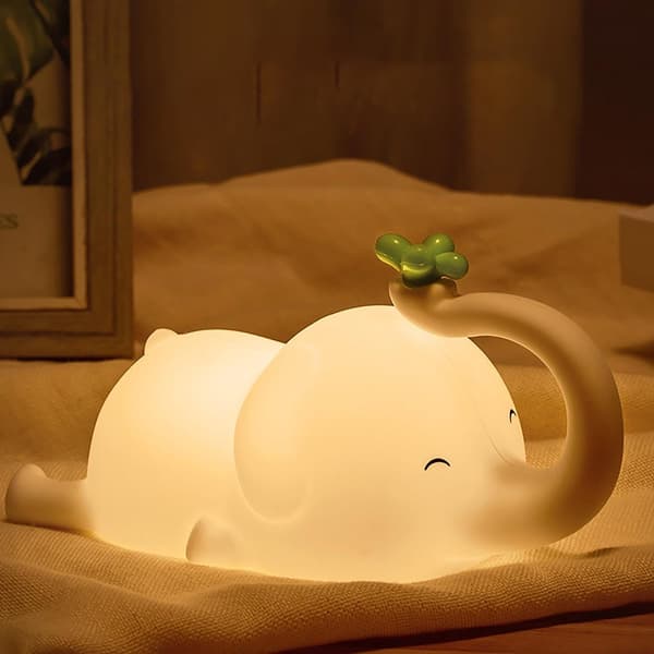 Natlampe, Elefant Natlampe, Børneværelse, Fødevaresikker Silikone, Dæmpbar, USB-opladning, Sød Elefant