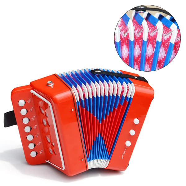 [2F] Harmonikalegetøj til børn, harmonika, musikinstrument, 2 bas, 7 tangenter, til børn, spædbørn, rød