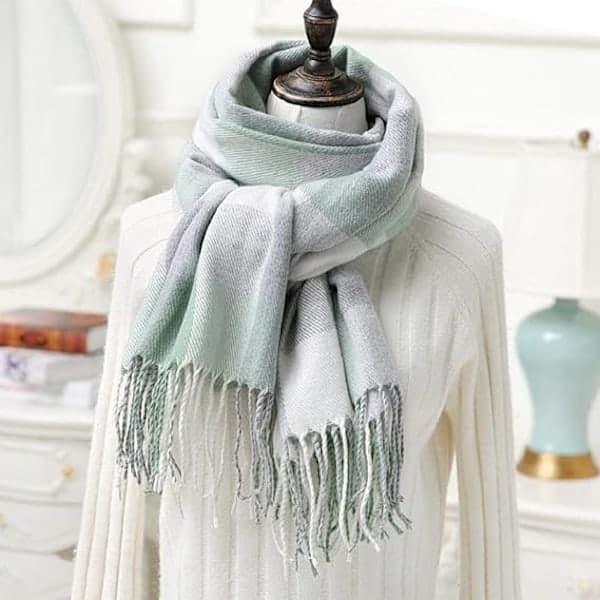 【2F】1 st Dammode Lång Sjal Stor Rutig Vinter Varm Rutig Stor Halsduk Green White