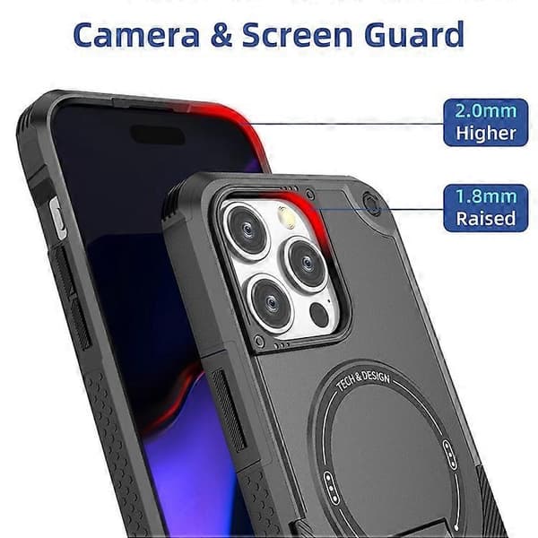 Kompatibel med iPhone 16 Pro-deksel Kompatibel med MagSafe TPU+PC Kickstand Telefondeksel med stropp Black