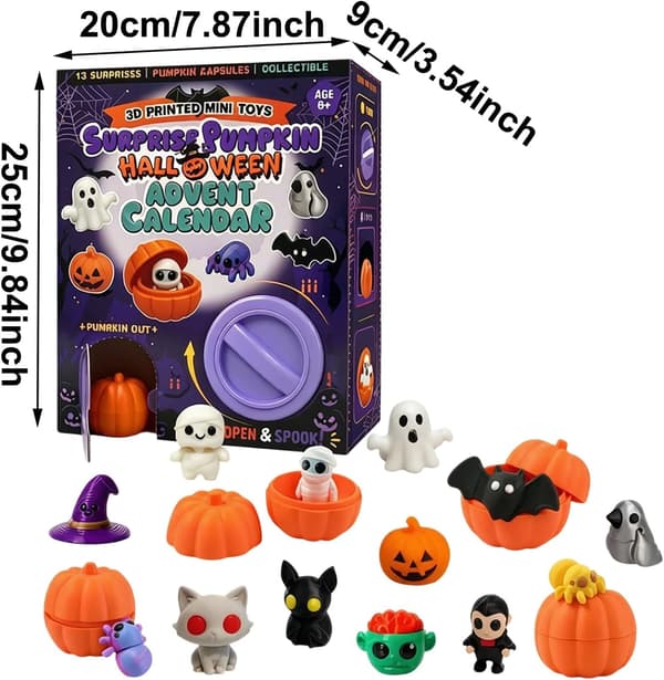 Halloween Julekalender 2026, 24 dage, 3D Græskar, Halloween Nedtælling og Dekoration til Børn og Voksne