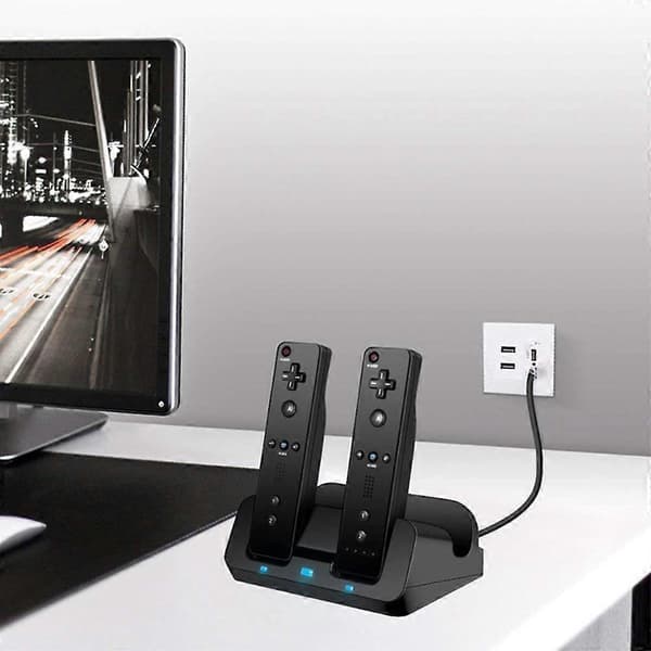 For Wii U Gamepad med batterier og USB-ladekabel ladestasjon Silver