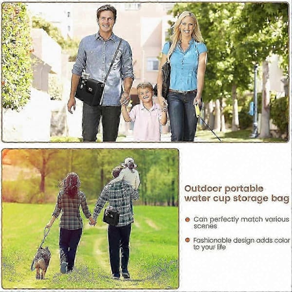 Matt Svart Läder Hydreringspåse, Justerbart Midjebälte, Bärbar Isolerad Flaskhållare