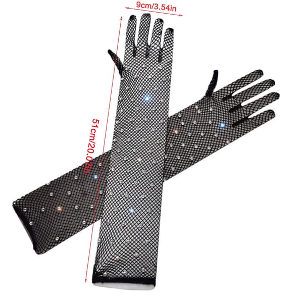 Kvinner for Rhinestone Fishnet Lange Hansker Mesh Hansker Goth Cosplay Kostyme Tilbehør
