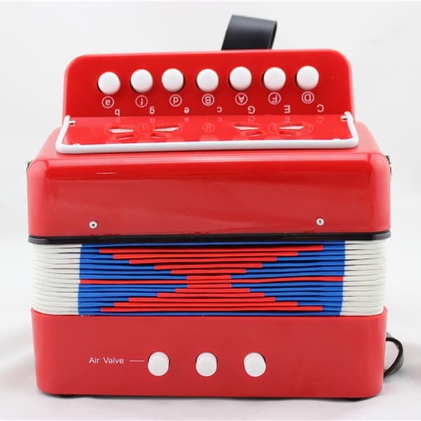 [2F]Dragspelsleksak för barn, dragspel, musikinstrument, 2 basar, 7 tangenter, för barn, spädbarn, röd