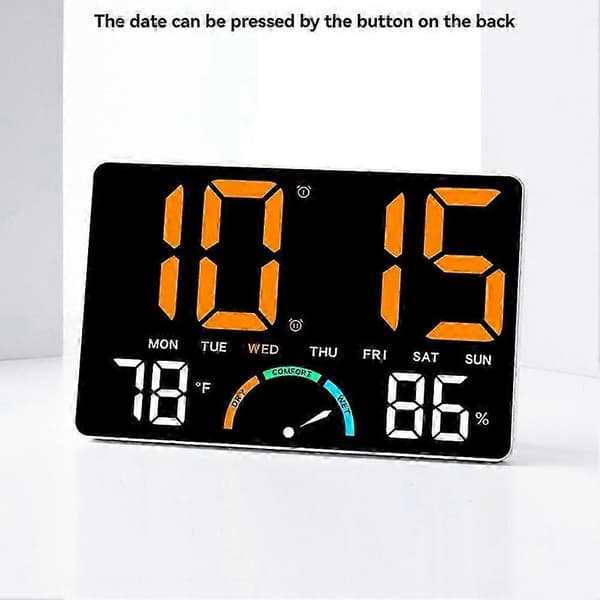 Digital väggklocka med stor LED-display, datum, temperatur och luftfuktighet, modern elektrisk väggklocka för sovrum, klassrum C Orange lamp