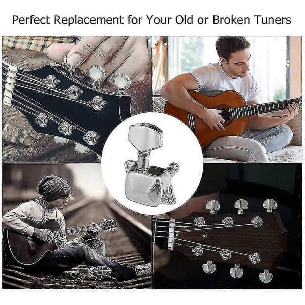 Gitarrsträngstämskruvar Halvslutna Stämskruvar Stämapparater För Elgitarr Akustisk Gitarr (6 Höger, Silver) N Silver 6R