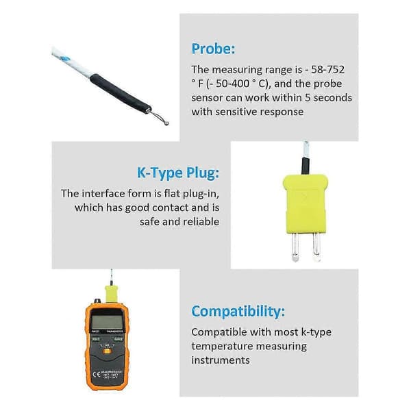 10st 3 meter K Typ Mini-kontakt Termoelement Temperaturprob Sensor -50-350c Temperatursensor
