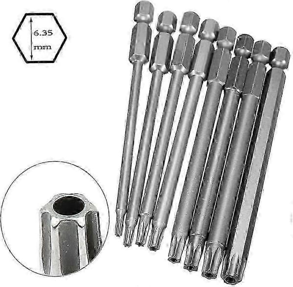 Magnetisk Torx Skruetrækker Bits Sæt - Ekstra Lang 1/4 tomme Sekskant Skaft 100mm